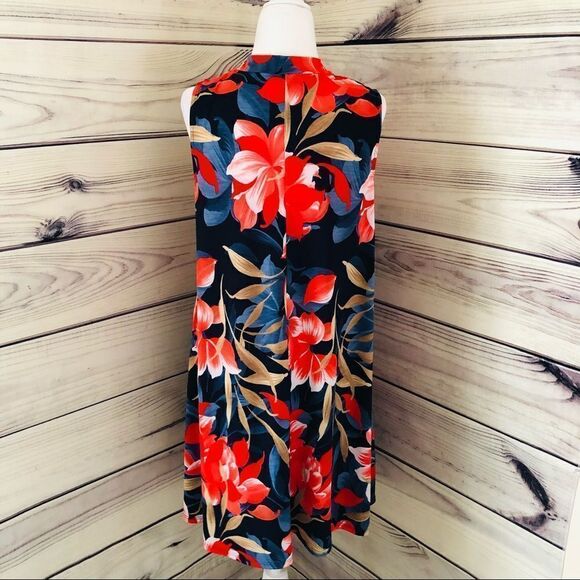 Navy & Red Floral Cut Out Dress Small NWT - Picture 4 of 6